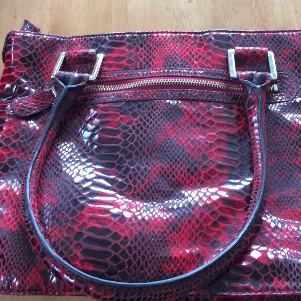 And Klein Red Snake Python Print Shoulder Bag - image 4
